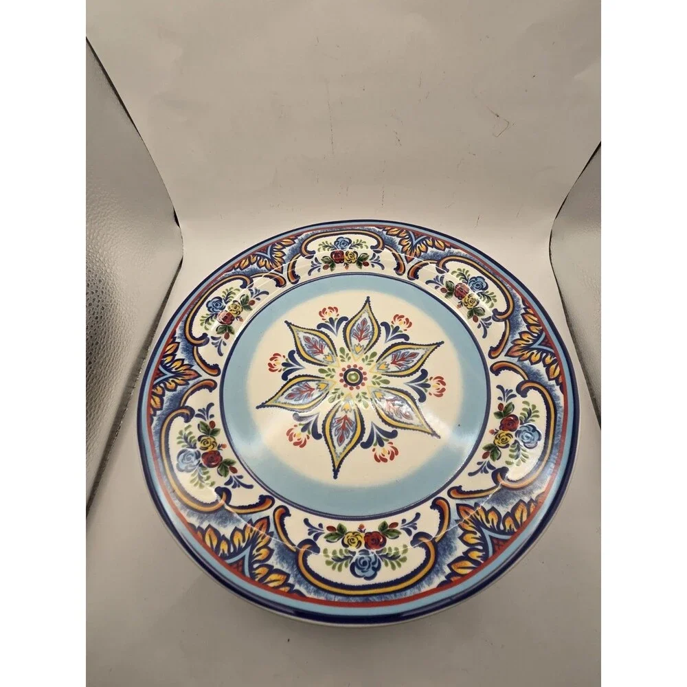 Set of 4 Euro Ceramica Zanzibar 11” Round Dinner Plates Floral Roses Ceramic